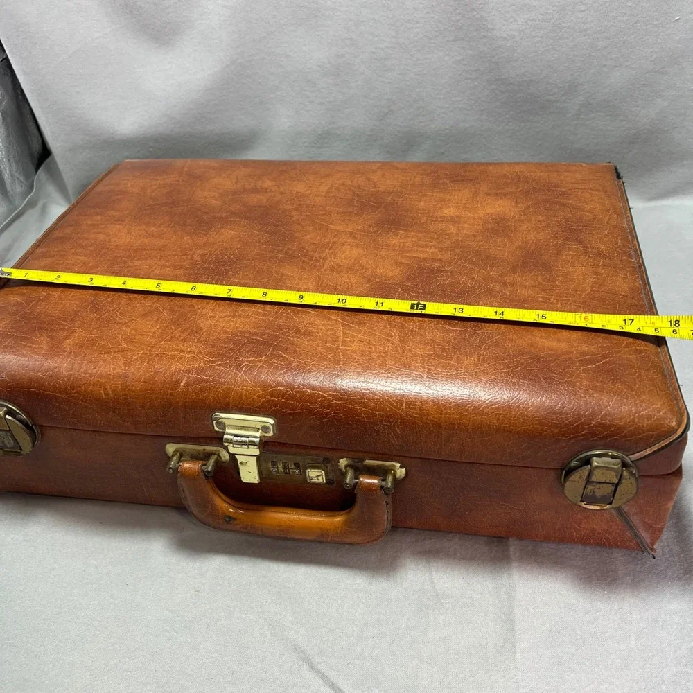Vintage Airway Brown Leather 3 Dial Combination Briefcase Attaché Hard Shell